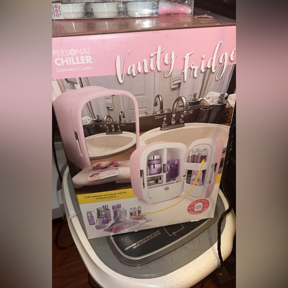Mini vanity, skin care fridge
